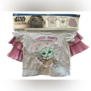 NWT Disney Star Wars The Mandalorian 3 Piece set top shirt skirt Baby yoda 2T
